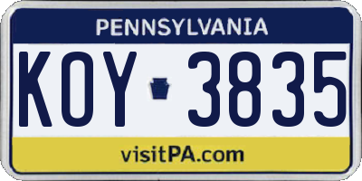 PA license plate KOY3835
