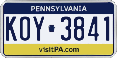 PA license plate KOY3841