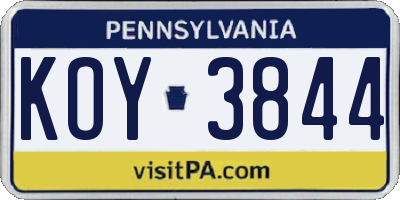 PA license plate KOY3844