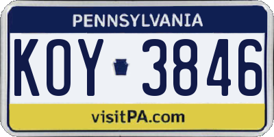 PA license plate KOY3846