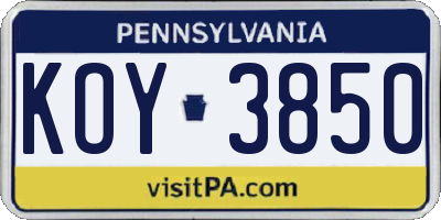 PA license plate KOY3850