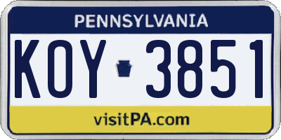 PA license plate KOY3851