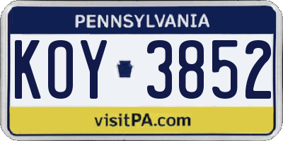 PA license plate KOY3852