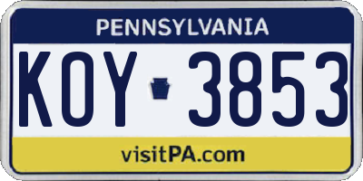 PA license plate KOY3853