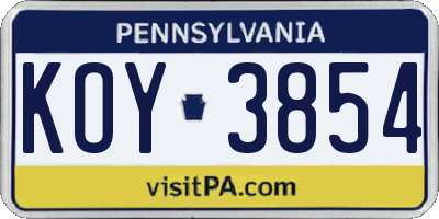 PA license plate KOY3854