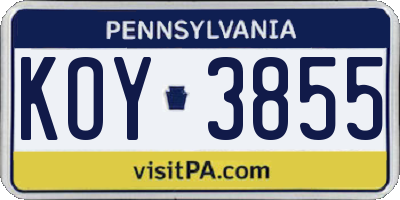 PA license plate KOY3855