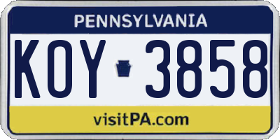 PA license plate KOY3858