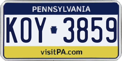 PA license plate KOY3859