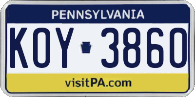 PA license plate KOY3860