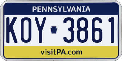 PA license plate KOY3861