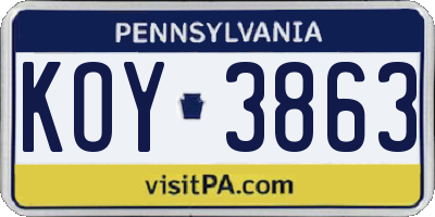 PA license plate KOY3863
