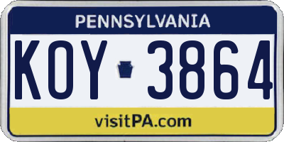 PA license plate KOY3864