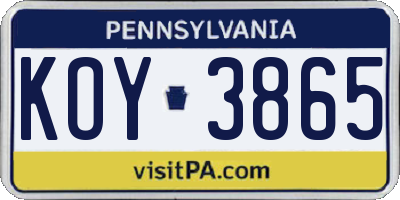 PA license plate KOY3865