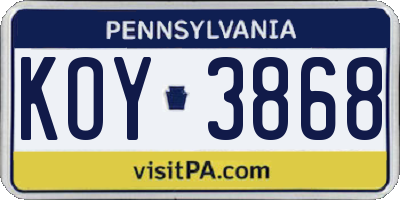 PA license plate KOY3868