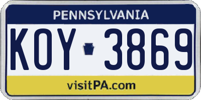 PA license plate KOY3869