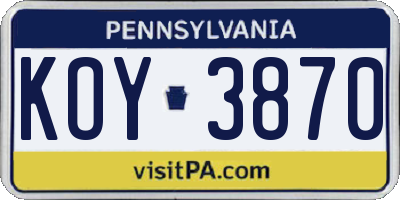 PA license plate KOY3870