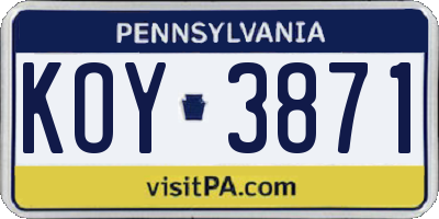 PA license plate KOY3871