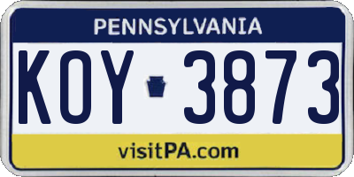 PA license plate KOY3873