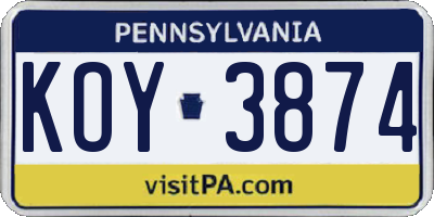 PA license plate KOY3874