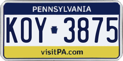 PA license plate KOY3875