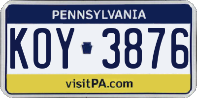 PA license plate KOY3876