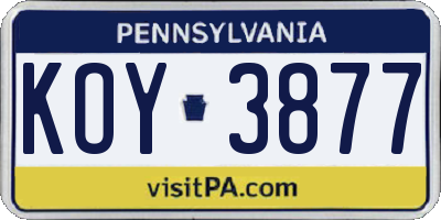 PA license plate KOY3877