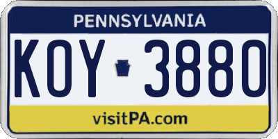 PA license plate KOY3880