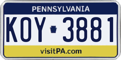 PA license plate KOY3881