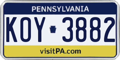 PA license plate KOY3882