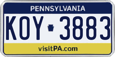 PA license plate KOY3883