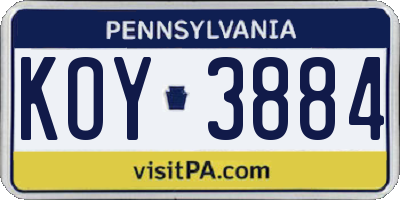 PA license plate KOY3884