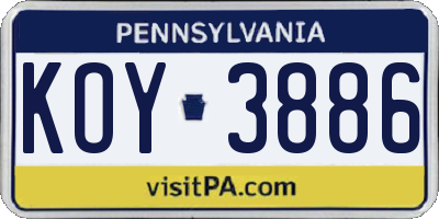 PA license plate KOY3886