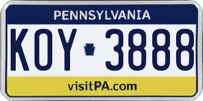 PA license plate KOY3888