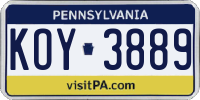 PA license plate KOY3889