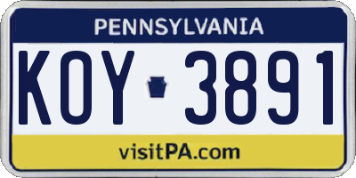 PA license plate KOY3891