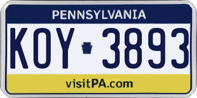 PA license plate KOY3893