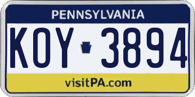 PA license plate KOY3894