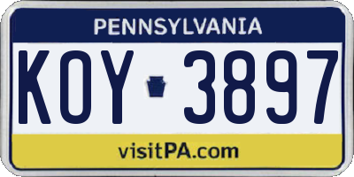 PA license plate KOY3897
