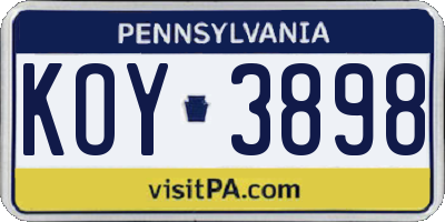 PA license plate KOY3898
