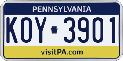 PA license plate KOY3901
