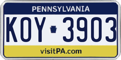 PA license plate KOY3903