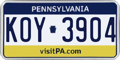 PA license plate KOY3904