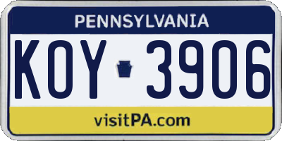 PA license plate KOY3906