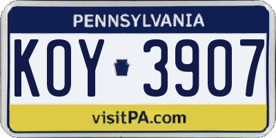 PA license plate KOY3907