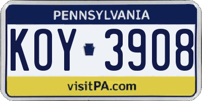 PA license plate KOY3908