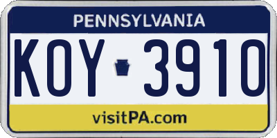 PA license plate KOY3910