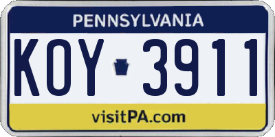 PA license plate KOY3911
