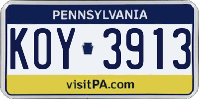 PA license plate KOY3913