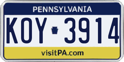 PA license plate KOY3914