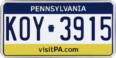 PA license plate KOY3915